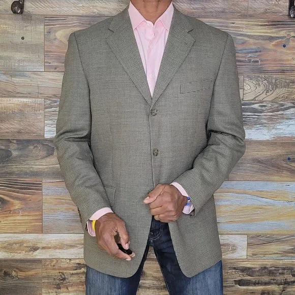 Joseph Abboud USA 100% Wool Beige Birdseye Blazer Sport Jacket Size 40R